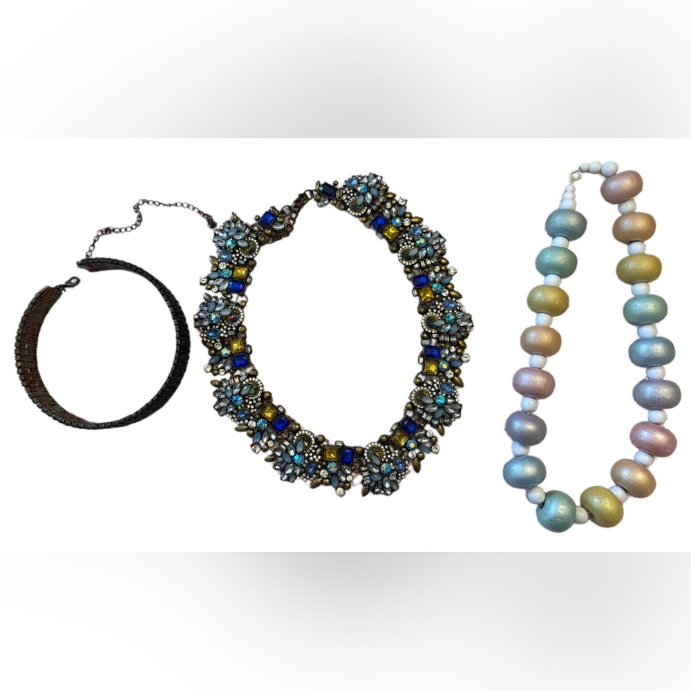 Vintage Lot of 3 Statement Bling Necklaces Choker